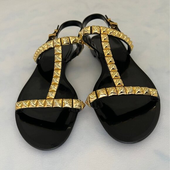 Stuart Weitzam Strapy Black & Gold Jelrose Sandals - Picture 4 of 7